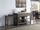 Feivel Kitchen Island with Pull Out Table in Marble Top Rustic Oak Finish
