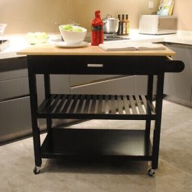 Kitchen Island & Cart, Mobile with Two Lockable Wheels, Rubber Wood Top, Black