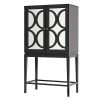 Wine Cabinet Solid Rubber Wood Rack Double Mirror Door Bar Kitchen Organizer
