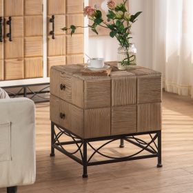 21.06"Small Grid Splicing Design Retro Square Coffee Table with 2 Drawers,for Living Room,Office,and Dining Room