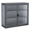 Retro Style Haze Double Glass Door Wall Cabinet With Detachable Shelves for Office, Dining Room,Living Room, Kitchen and Bathroom Grey Color