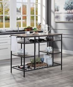 Kitchen Island Rustic Oak and Black Finish