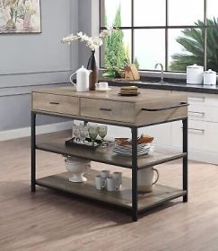 Macaria Kitchen Island, Rustic Oak Black Finish AC00403