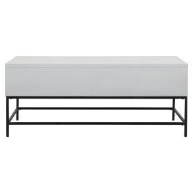 45 Inch Rectangular Mango Wood Coffee Table; Lift Top Storage; Iron Frame; White; Black