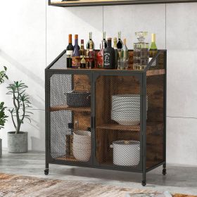 TREXM Cabinet Metal Mesh Double Door with Universal Wheel; Different Space Size Kitchen Cart (Distressed Brown)