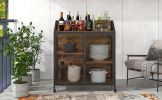 TREXM Cabinet Metal Mesh Double Door with Universal Wheel; Different Space Size Kitchen Cart (Distressed Brown)