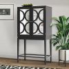Wine Cabinet Solid Rubber Wood Rack Double Mirror Door Bar Kitchen Organizer