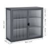 Retro Style Haze Double Glass Door Wall Cabinet With Detachable Shelves for Office, Dining Room,Living Room, Kitchen and Bathroom Grey Color