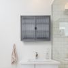 Retro Style Haze Double Glass Door Wall Cabinet With Detachable Shelves for Office, Dining Room,Living Room, Kitchen and Bathroom Grey Color