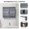 Retro Style Haze Double Glass Door Wall Cabinet With Detachable Shelves for Office, Dining Room,Living Room, Kitchen and Bathroom Grey Color