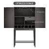 Wine Cabinet Solid Rubber Wood Rack Double Mirror Door Bar Kitchen Organizer