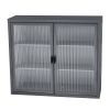 Retro Style Haze Double Glass Door Wall Cabinet With Detachable Shelves for Office, Dining Room,Living Room, Kitchen and Bathroom Grey Color