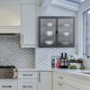 Retro Style Haze Double Glass Door Wall Cabinet With Detachable Shelves for Office, Dining Room,Living Room, Kitchen and Bathroom Grey Color