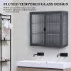 Retro Style Haze Double Glass Door Wall Cabinet With Detachable Shelves for Office, Dining Room,Living Room, Kitchen and Bathroom Grey Color