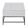 45 Inch Rectangular Mango Wood Coffee Table; Lift Top Storage; Iron Frame; White; Black