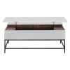 45 Inch Rectangular Mango Wood Coffee Table; Lift Top Storage; Iron Frame; White; Black
