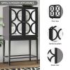 Wine Cabinet Solid Rubber Wood Rack Double Mirror Door Bar Kitchen Organizer