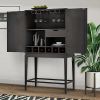 Wine Cabinet Solid Rubber Wood Rack Double Mirror Door Bar Kitchen Organizer