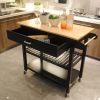 Kitchen Island & Cart, Mobile with Two Lockable Wheels, Rubber Wood Top, Black