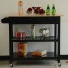 Kitchen Island & Cart, Mobile with Two Lockable Wheels, Rubber Wood Top, Black
