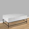 45 Inch Rectangular Mango Wood Coffee Table; Lift Top Storage; Iron Frame; White; Black