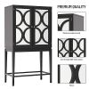 Wine Cabinet Solid Rubber Wood Rack Double Mirror Door Bar Kitchen Organizer