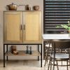 2 Rattan Doors Free Standing Sideboard Storage Cabinet with Bottom Shelf for Kitchen Dinning Room Living Room, Natural Color