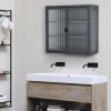Retro Style Haze Double Glass Door Wall Cabinet With Detachable Shelves for Office, Dining Room,Living Room, Kitchen and Bathroom Grey Color