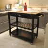 Kitchen Island & Cart, Mobile with Two Lockable Wheels, Rubber Wood Top, Black
