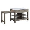 Feivel Kitchen Island with Pull Out Table in Marble Top Rustic Oak Finish