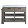 Feivel Kitchen Island with Pull Out Table in Marble Top Rustic Oak Finish