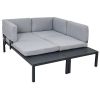 TOPMAX Outdoor 3-piece Aluminum Alloy Sectional Sofa Set with End Table and Coffee Table; Black Frame+Gray Cushion