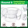12 Pcs Round Appetizer Serving Trays With Lids 5 Compartment Container Fruit Vegetable Divided Storage Organize