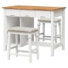 TOPMAX Farmhouse 3-piece 45 Stationary Rubber Wood Kitchen Island Set with 2