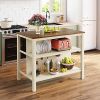 TOPMAX Solid Wood Rustic 45 Stationary Kitchen Island, Rubber Butcher Block