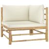 12 Piece Patio Lounge Set with Cream White Cushions Bamboo