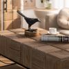 47.64"Small Grid Splicing Design Retro Square Coffee Table,for Living Room,Office,and Dining Room