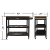 Kitchen Island & Cart, Mobile with Two Lockable Wheels, Rubber Wood Top, Black