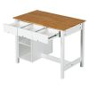 TOPMAX Farmhouse 3-piece 45 Stationary Rubber Wood Kitchen Island Set with 2