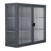 Retro Style Haze Double Glass Door Wall Cabinet With Detachable Shelves for Office, Dining Room,Living Room, Kitchen and Bathroom Grey Color