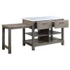 Feivel Kitchen Island with Pull Out Table in Marble Top Rustic Oak Finish
