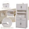 TREXM One-body Style Pantry Cabinet Kitchen Living Room Dining Room Storage Buffet with Doors; Adjustable Shelves (Antique White)