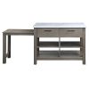 Feivel Kitchen Island with Pull Out Table in Marble Top Rustic Oak Finish