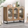 Storage Cabinet with Glass Door; Sideboard Buffet Cabinet for Kitchen; Dining Room; Walnutcolor