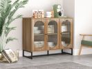 Storage Cabinet with Glass Door; Sideboard Buffet Cabinet for Kitchen; Dining Room; Walnutcolor