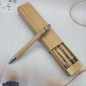4Pcs Set Bamboo Wood Ballpoint Pen 1.0mm Bullet Tip Blue Black Ink Signature Ball Pen Office School Wrting Stationery (Ink Color: Black)