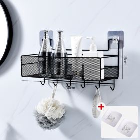 Shower Wall Shelf Wall Mounted Bathroom Shelves Storage Rack Toilet WC Accessories Kitchen Free Punch Condiment Storage Baskets (Color: Upgrade black large)