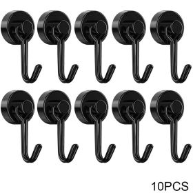 4/8/10pcs Magnetic Hook Powerful Heavy Duty Neodymium Magnet Hook Home Refrigerator Grill Kitchen Key Holder Black Multi-Purpose (Color: 10PCS Black)