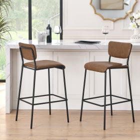 Pu Faux Leather Bar Stools Set of 2, Pub Barstools with Back and Footrest (Color: Brown)