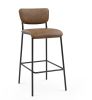 Pu Faux Leather Bar Stools Set of 2, Pub Barstools with Back and Footrest